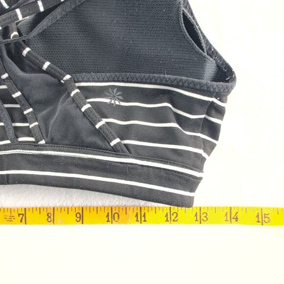 Athleta Transcendence Black White Striped Mesh Racerback Sports Bra Size Medium - Picture 9 of 10